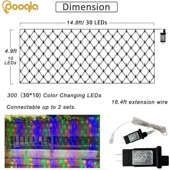 Colorful Net Lights Outdoor, 300 LED Christmas Net Lights 14.8x4.9ft Mesh Lights - Picture 4 of 7